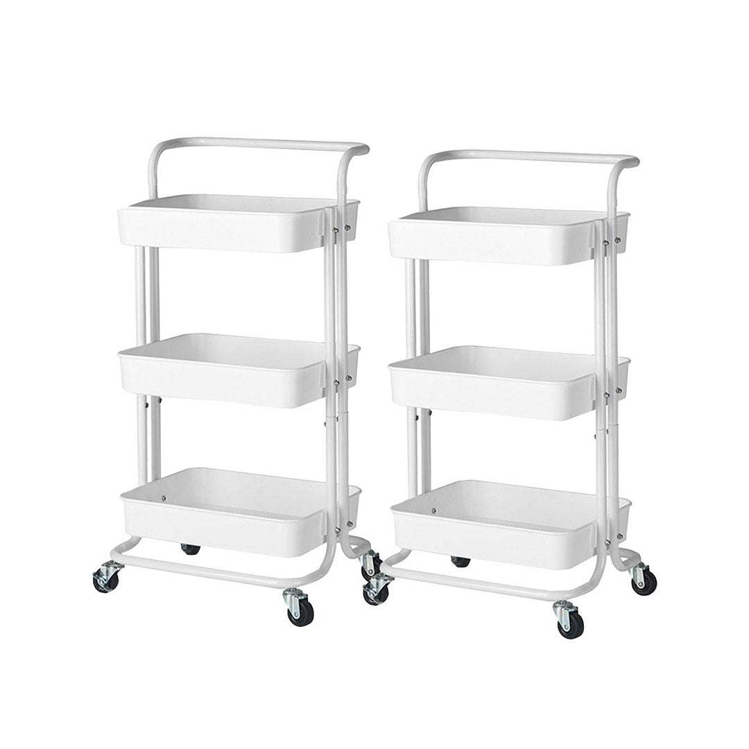 SOGA 2X 3 Tier Steel White Movable Kitchen Cart Multi-Functional Shelves Storage Organizer with Wheels