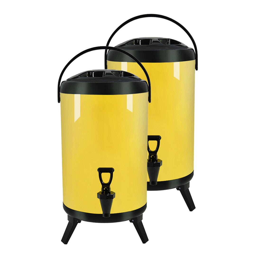 SOGA 2X 10L Stainless Steel Insulated Milk Tea Barrel Hot and Cold Beverage Dispenser Container with Faucet Yellow