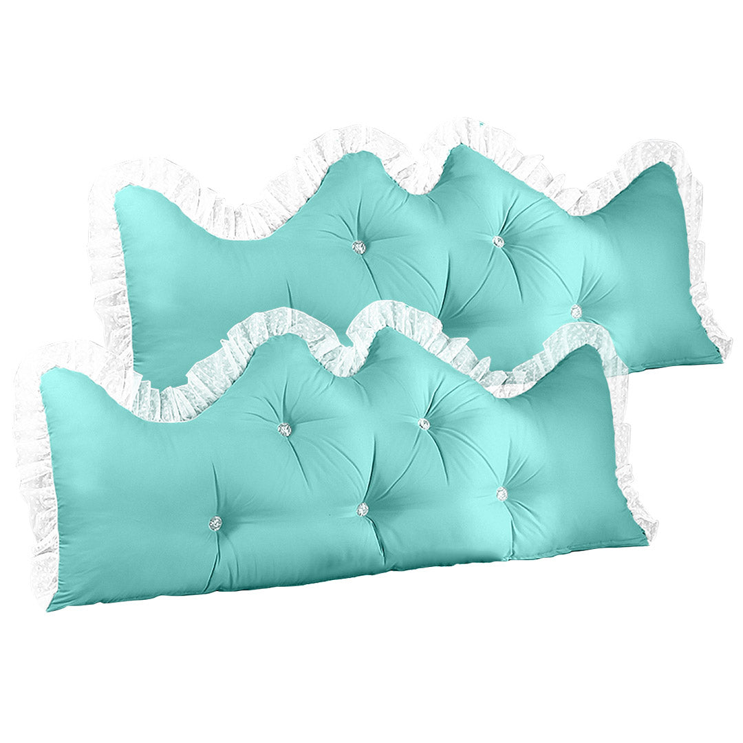 SOGA 2X 120cm Light Blue Princess Bed Pillow Headboard Backrest Bedside Tatami Sofa Cushion with Ruffle Lace Home Decor