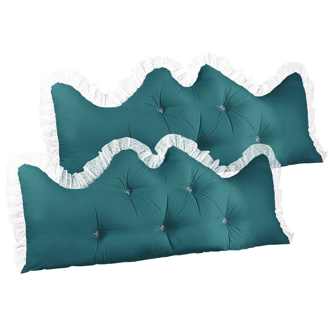 SOGA 2X 120cm Blue-Green Princess Bed Pillow Headboard Backrest Bedside Tatami Sofa Cushion with Ruffle Lace Home Decor