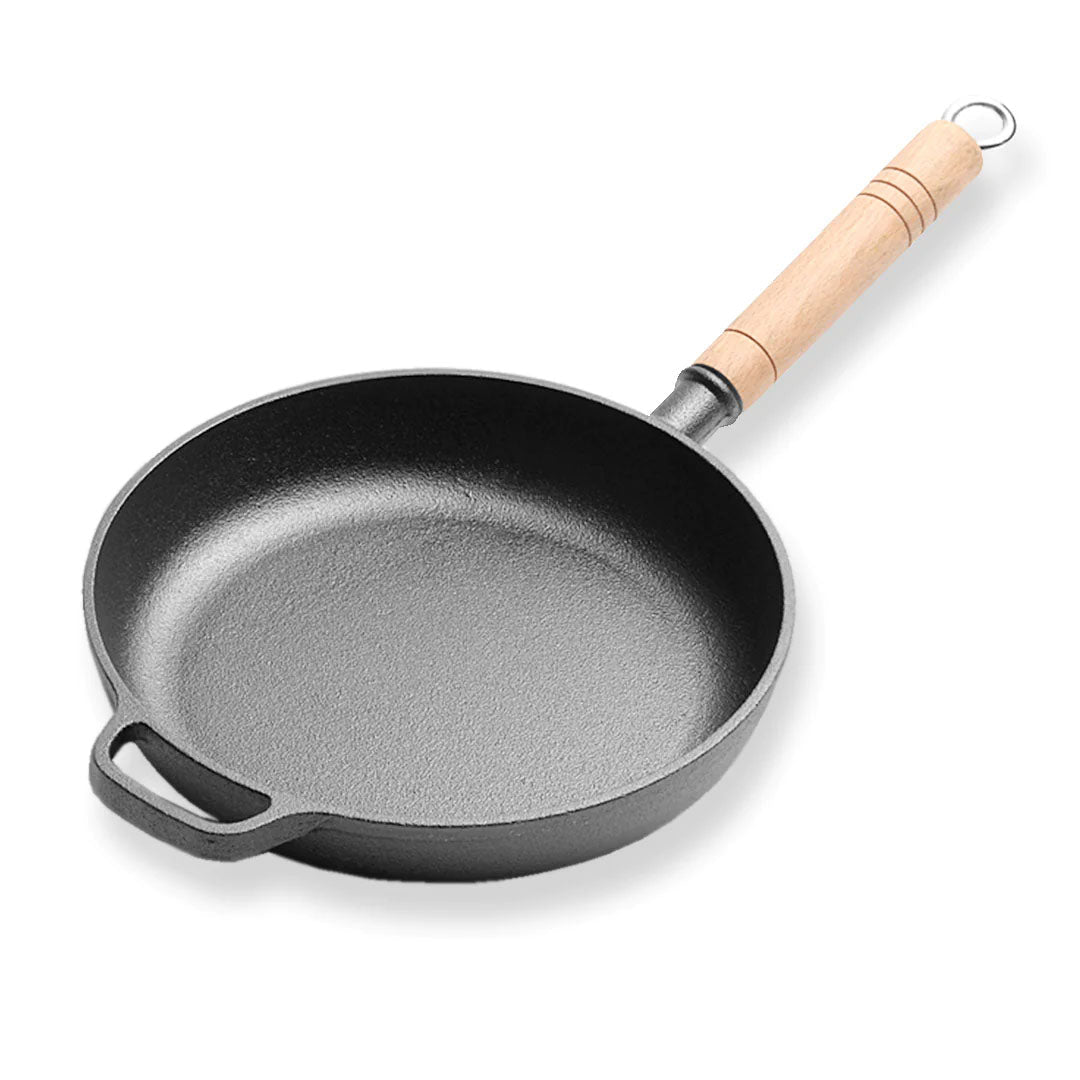 SOGA 25cm Round Cast Iron Frying Pan Skillet Steak Sizzle Platter with Helper Handle