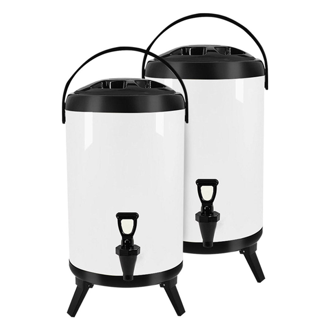 SOGA 2X 16L Stainless Steel Insulated Milk Tea Barrel Hot and Cold Beverage Dispenser Container with Faucet White