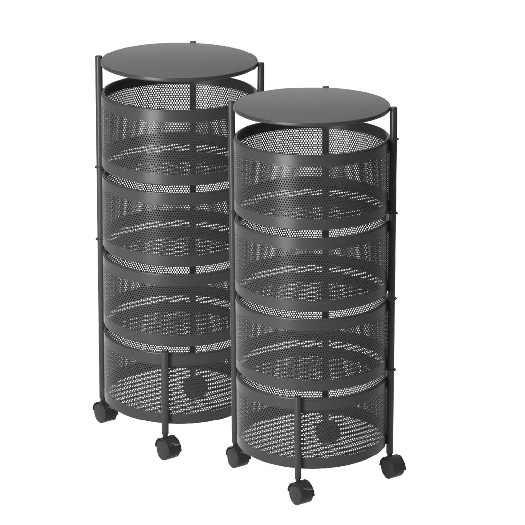 SOGA 2X 4 Tier Steel Round Rotating Kitchen Cart Multi-Functional Shelves Storage Organizer with Wheels