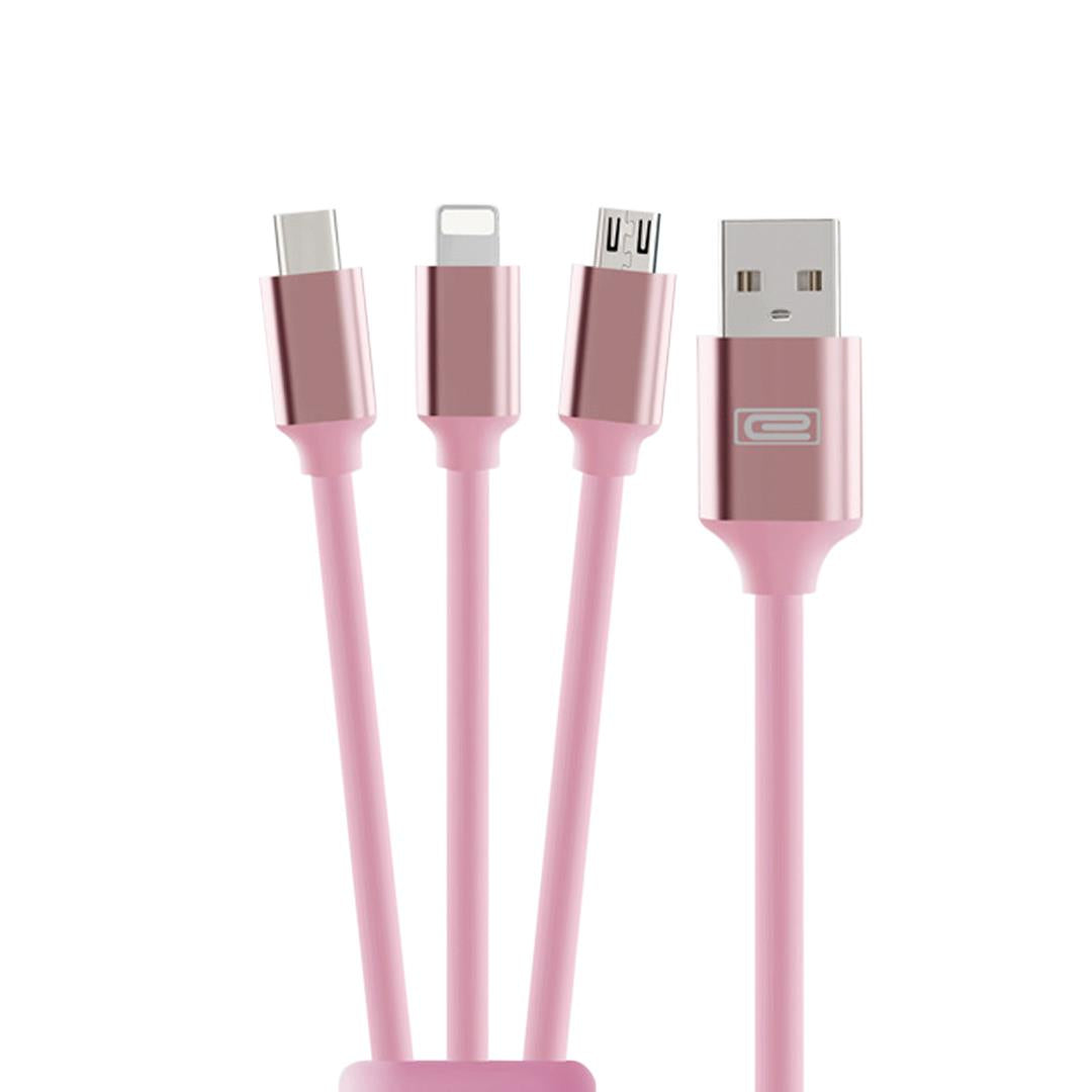 3 in 1 Micro Usb Lightning Type C Date Charge Sync Cable Rose Gold For iPhone Samsung