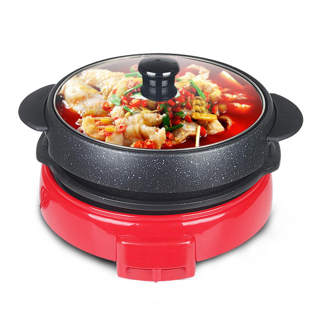 2 in 1 Electric Steamboat Hotpot Teppanyaki Asian Hot Pot Soup Maker Fondue