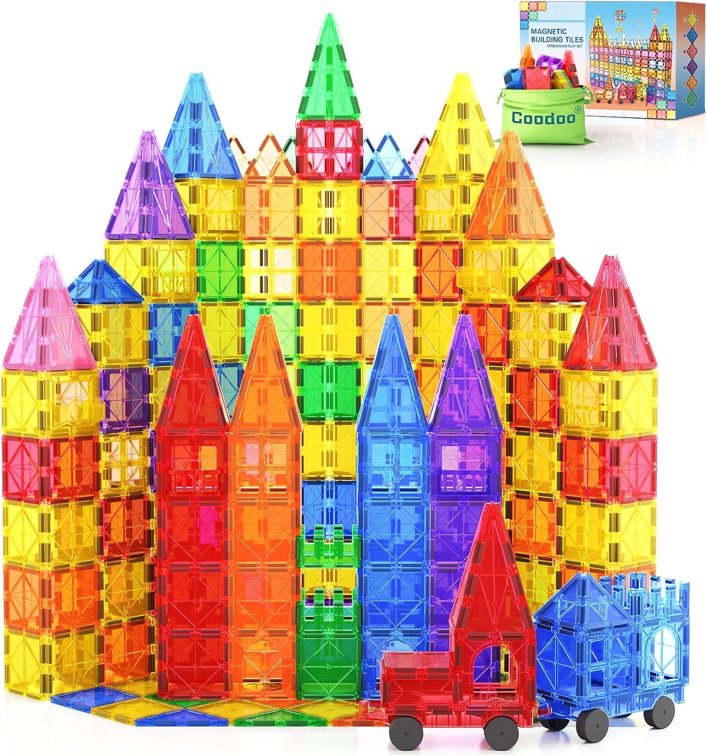 100PCS Magnetic Tiles STEM Building Toys Set with 2 Cars, Sensory Stacking Magnetic Blocks for Toddlers & Kids, Ideal for Preschool Montessori Toys Christmas Birthday Gifts for Boys & Girls Ages 3+