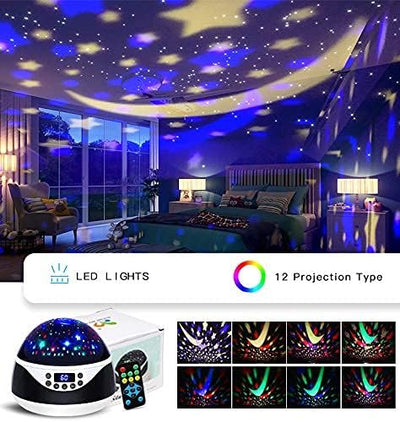 Night Light with Music & Timer, MOKOQI Star Light Projector - Sound Machine for Baby Sleeping, Birthday Gifts for Girls Boys 1-6-12, Remote Control Projection Lamp Invited Colour Starry Sky to Home