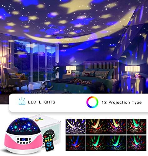 Night Light with Music & Timer, MOKOQI Star Light Projector - Sound Machine for Baby Sleeping, Birthday Gifts for Girls Boys 1-6-12, Remote Control Projection Lamp Invited Colour Starry Sky to Home