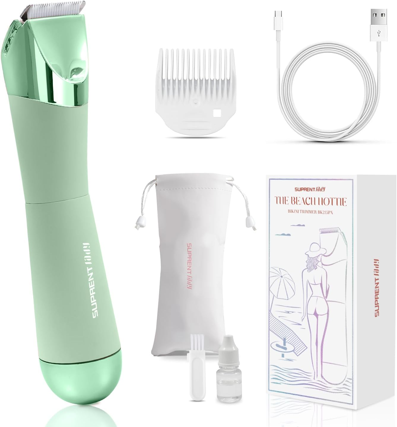 Bikini Trimmer Women- Painless Ladies Hair Removal Waterproof Wet & Dry- 2 in 1 Lady Shaver for Pubic Hair & Facial Hair- Cordless Electric Razors with USB-C Rechargeable