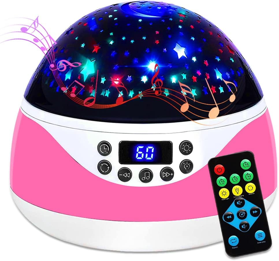 Night Light with Music & Timer, MOKOQI Star Light Projector - Sound Machine for Baby Sleeping, Birthday Gifts for Girls Boys 1-6-12, Remote Control Projection Lamp Invited Colour Starry Sky to Home