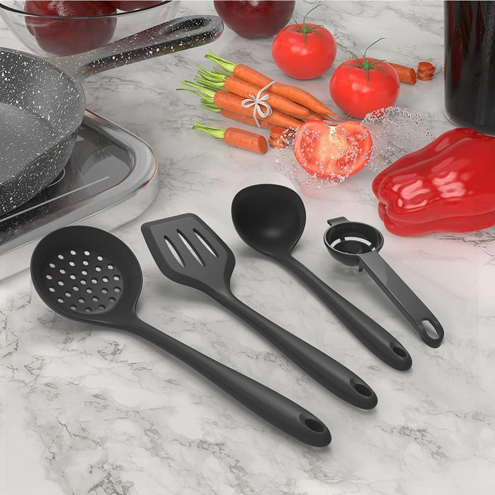 Dishwasher Safe Silicone Cooking Utensils Set - 446°F Heat Resistant Basic Silicone Kitchen Utensils,Turner Tongs, Spatula, Spoon, Brush, Whisk, Gadgets Tools for Nonstick Cookware