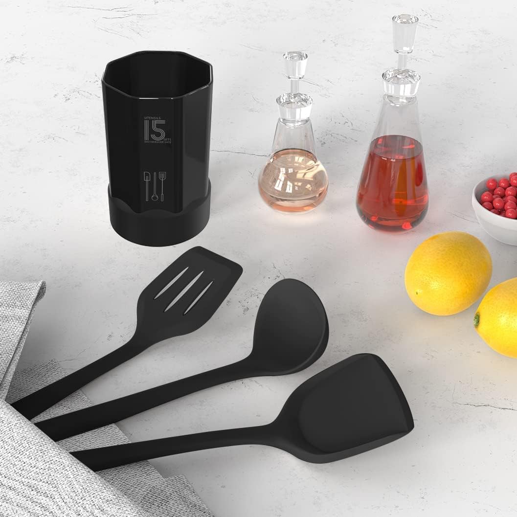 Dishwasher Safe Silicone Cooking Utensils Set - 446°F Heat Resistant Basic Silicone Kitchen Utensils,Turner Tongs, Spatula, Spoon, Brush, Whisk, Gadgets Tools for Nonstick Cookware