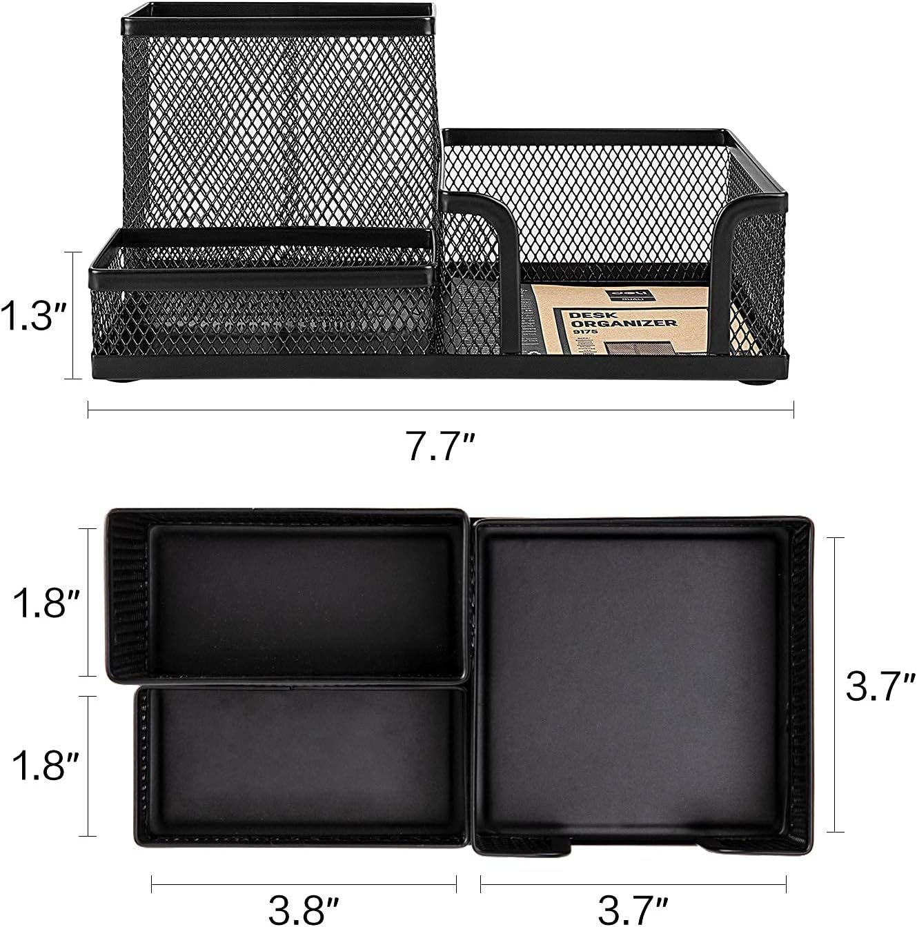 Mesh Desk Organizer Office Supplies Caddy with Pencil Holder and Storage Baskets for Desktop Accessories, 3 Compartments, Black