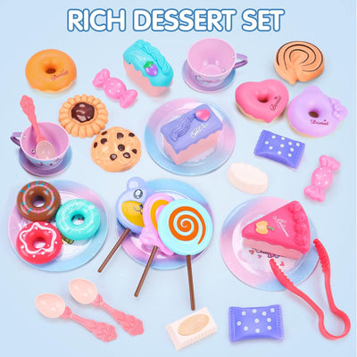 Unicorn Toys for Girls,48 PCS Kids Tea Set for Kids,Pretend Toy W/ Play Desserts,Tin Teapot,Educational Play Food Princess Toy Gift,Toddler Toys for 6 7 Year Old Girls Boys