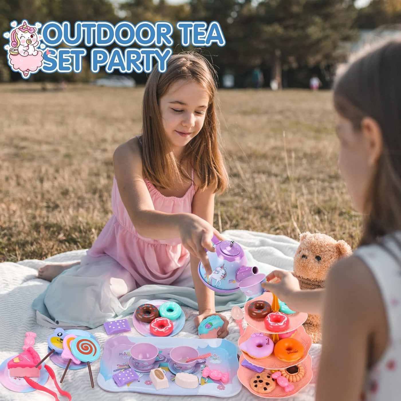 Unicorn Toys for Girls,48 PCS Kids Tea Set for Kids,Pretend Toy W/ Play Desserts,Tin Teapot,Educational Play Food Princess Toy Gift,Toddler Toys for 6 7 Year Old Girls Boys