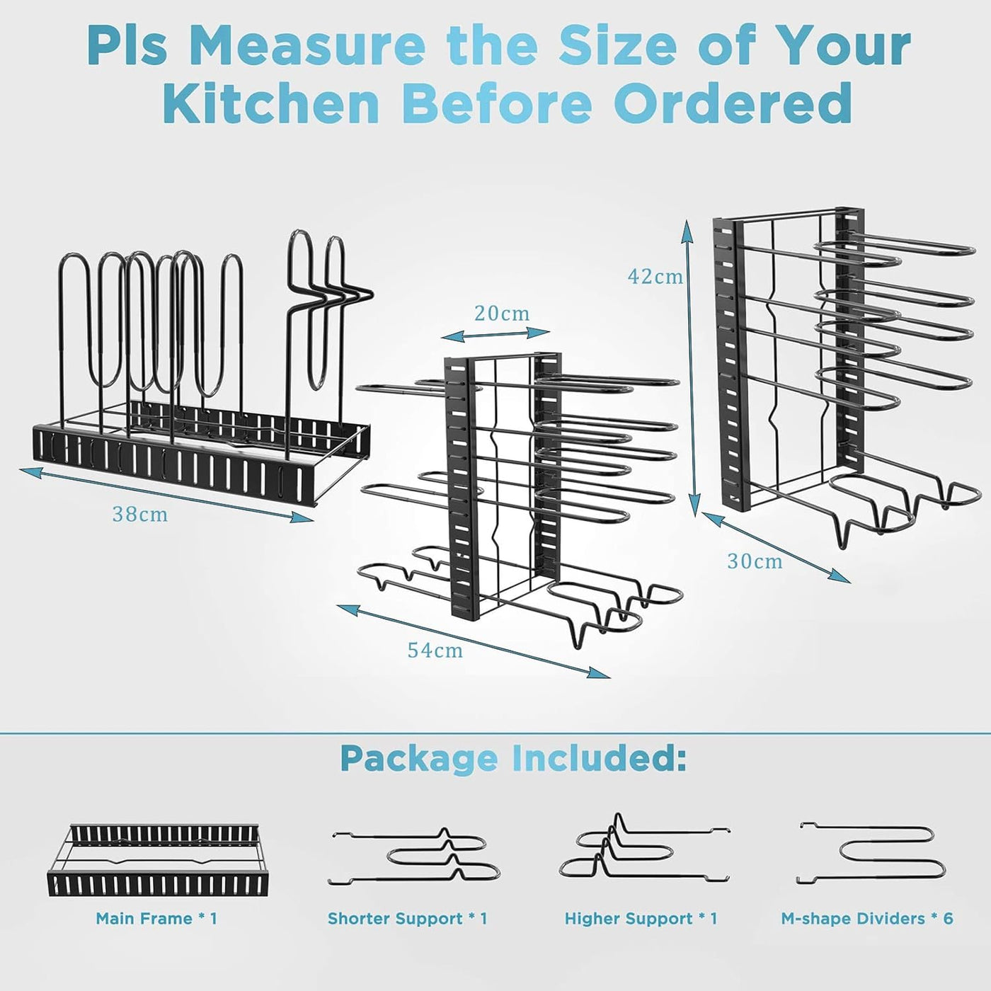 Koreal Pots And Pans Organiser, 8 Tier Pots And Pans Organizer Under Cabinet, Adjustable Pan Organiser Rack Lid Organiser With 3 Diy Methods, Kitchen Cabinet Organizer For Pots, Pans, Lids, Black