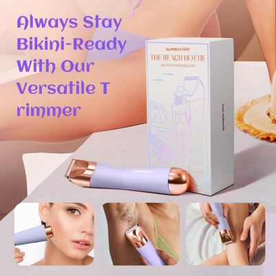 Bikini Trimmer Women- Painless Ladies Hair Removal Waterproof Wet & Dry- 2 in 1 Lady Shaver for Pubic Hair & Facial Hair- Cordless Electric Razors with USB-C Rechargeable