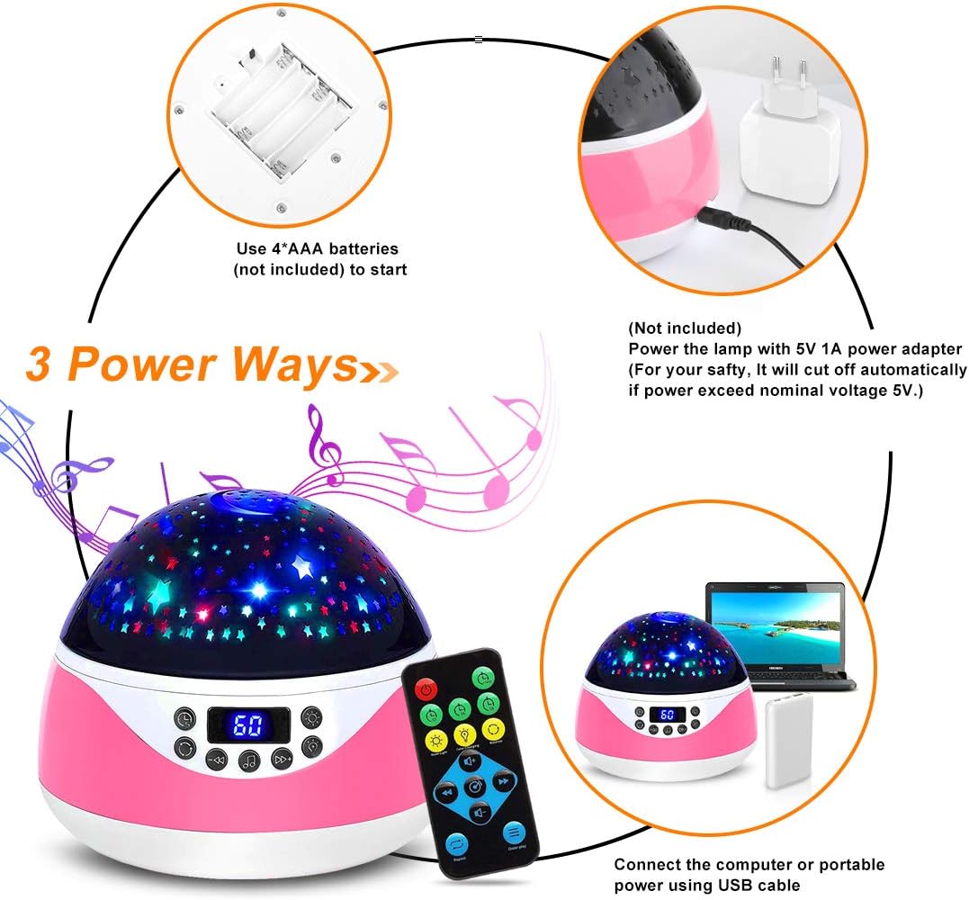 Night Light with Music & Timer, MOKOQI Star Light Projector - Sound Machine for Baby Sleeping, Birthday Gifts for Girls Boys 1-6-12, Remote Control Projection Lamp Invited Colour Starry Sky to Home