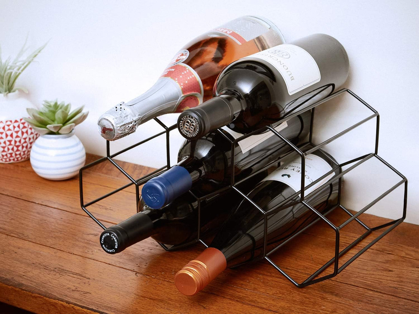 9 Bottle Wine Holder for Wine Storage - No Assembly Required - Modern Black Metal Wine Rack - Wine Racks Countertop - Small Wine Rack - Wine Bottle Storage - Tabletop Wine Rack