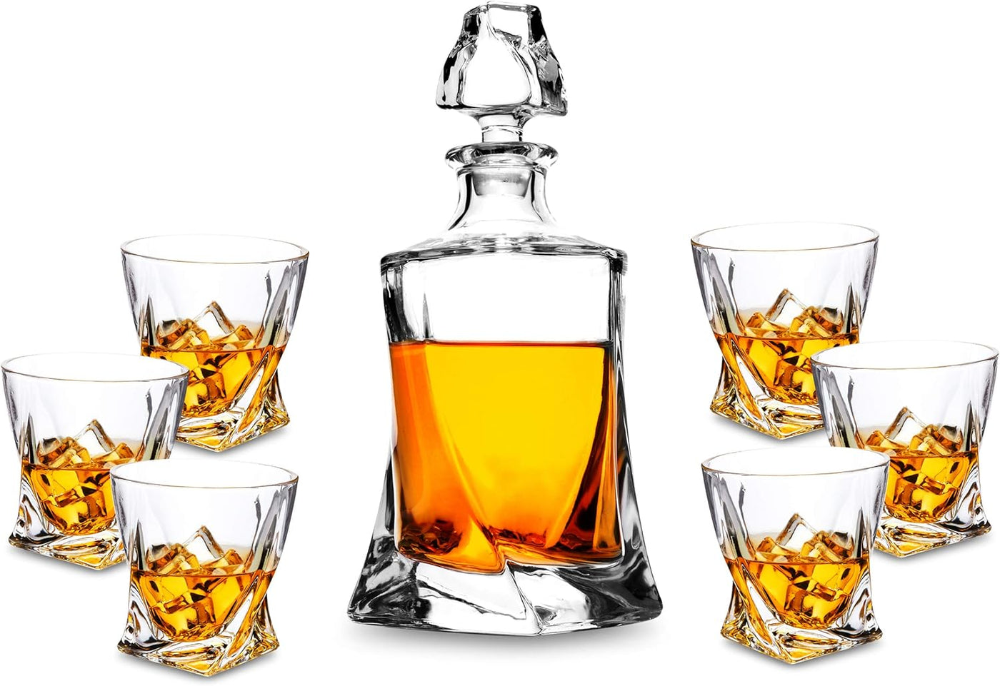 Whiskey Decanter Set, Premium Crystal Liquor Decanter with 6 Old Fashioned Glasses for Cocktail Scotch Bourbon Irish Whisky Alcohol, Unique Men Gifts for Father's Day