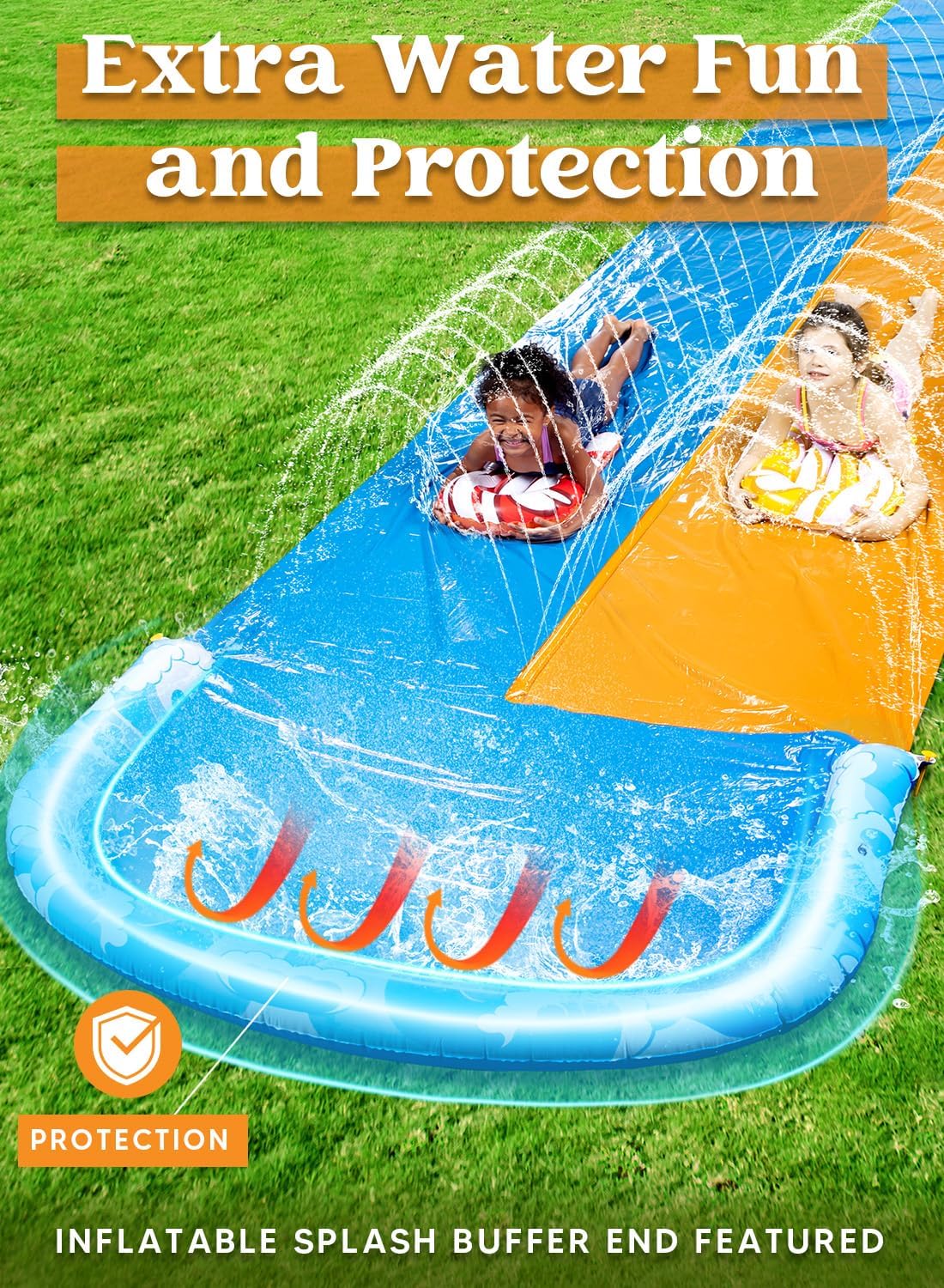 20ft x 62in Slip and Slide Water Slide with 2 Bodyboards, Summer Toy with Build in Sprinkler for Backyard and Outdoor Water Toys Play