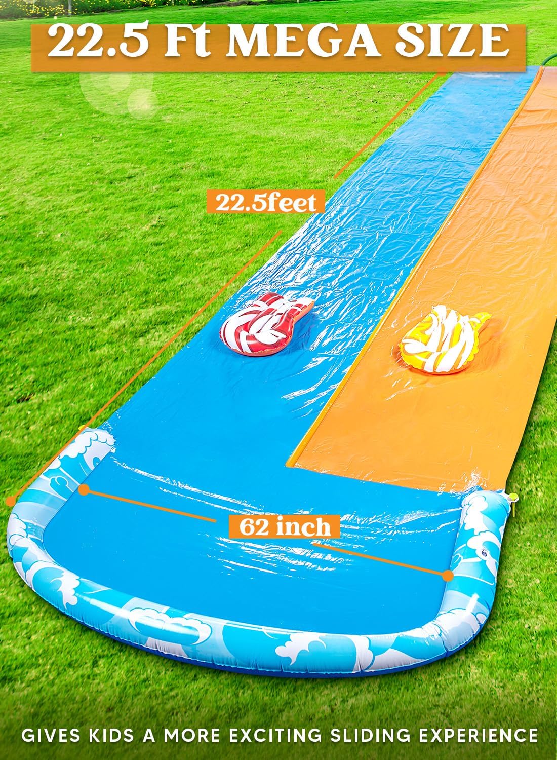 20ft x 62in Slip and Slide Water Slide with 2 Bodyboards, Summer Toy with Build in Sprinkler for Backyard and Outdoor Water Toys Play