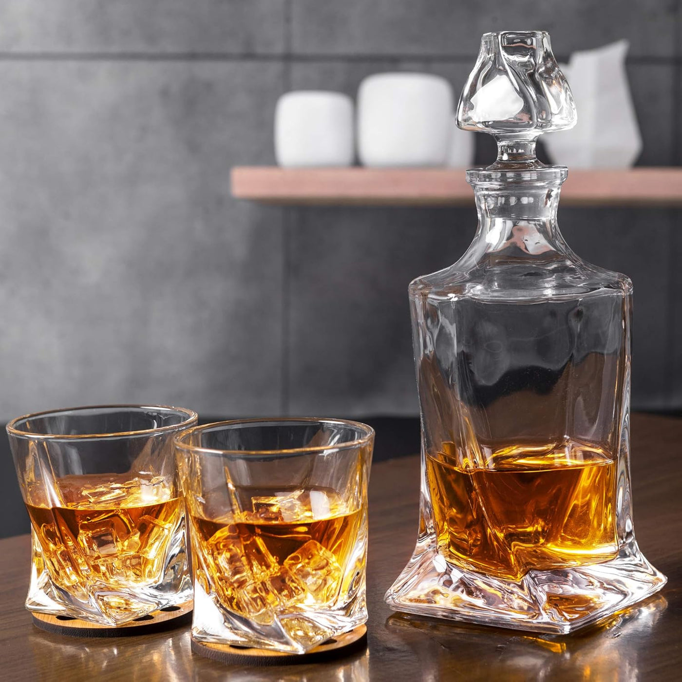 Whiskey Decanter Set, Premium Crystal Liquor Decanter with 6 Old Fashioned Glasses for Cocktail Scotch Bourbon Irish Whisky Alcohol, Unique Men Gifts for Father's Day