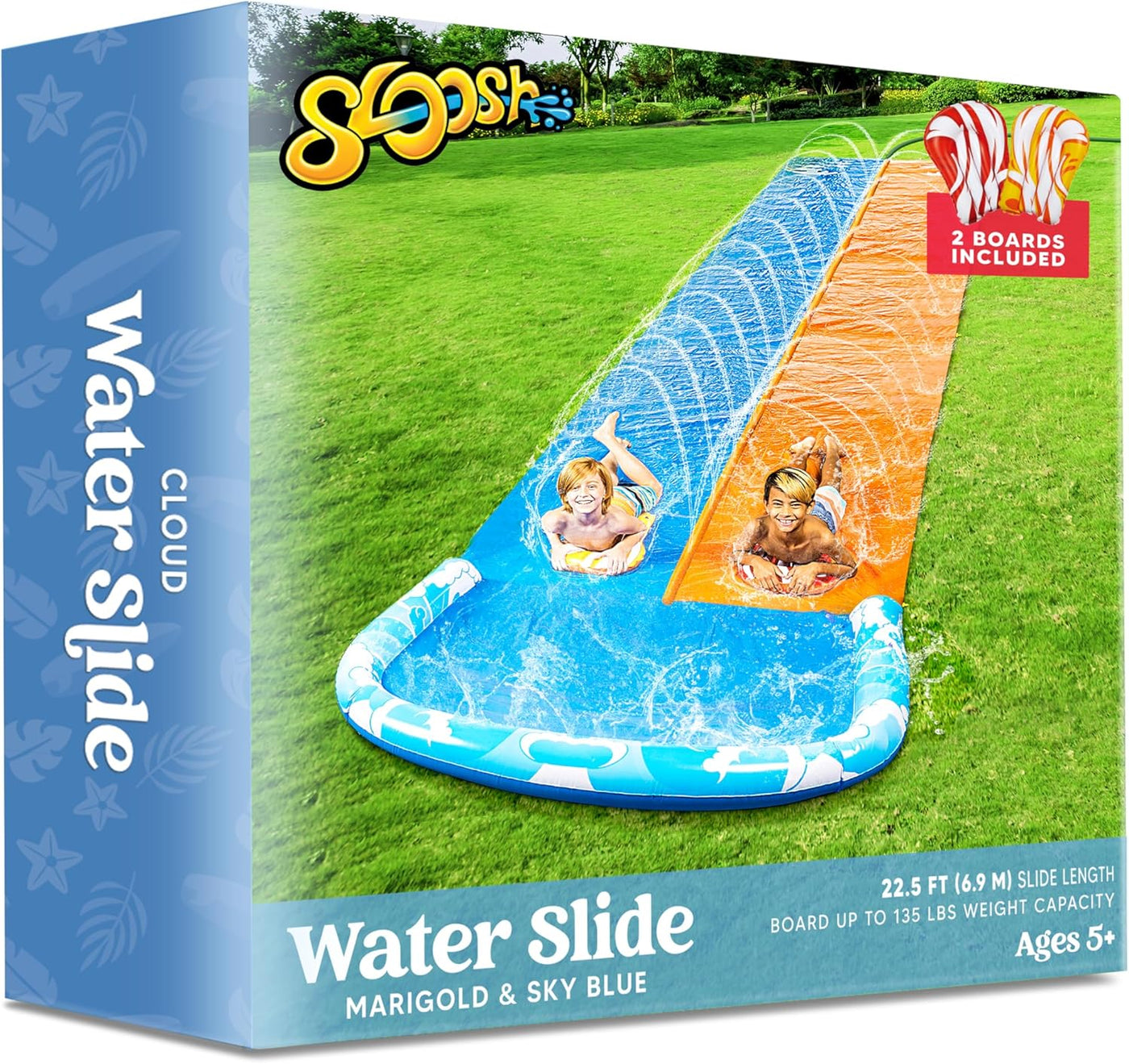 20ft x 62in Slip and Slide Water Slide with 2 Bodyboards, Summer Toy with Build in Sprinkler for Backyard and Outdoor Water Toys Play