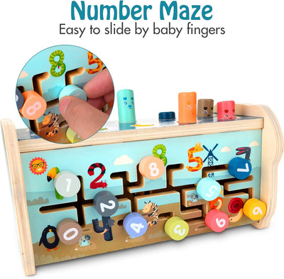 Wooden Hammering Pounding Toy, Educational Pegs Pound Maze Puzzle Number Sorter Musical Toy with Xylophone, Hammers, Mallets, Gift for 1-4 Year Old Boys and Girls