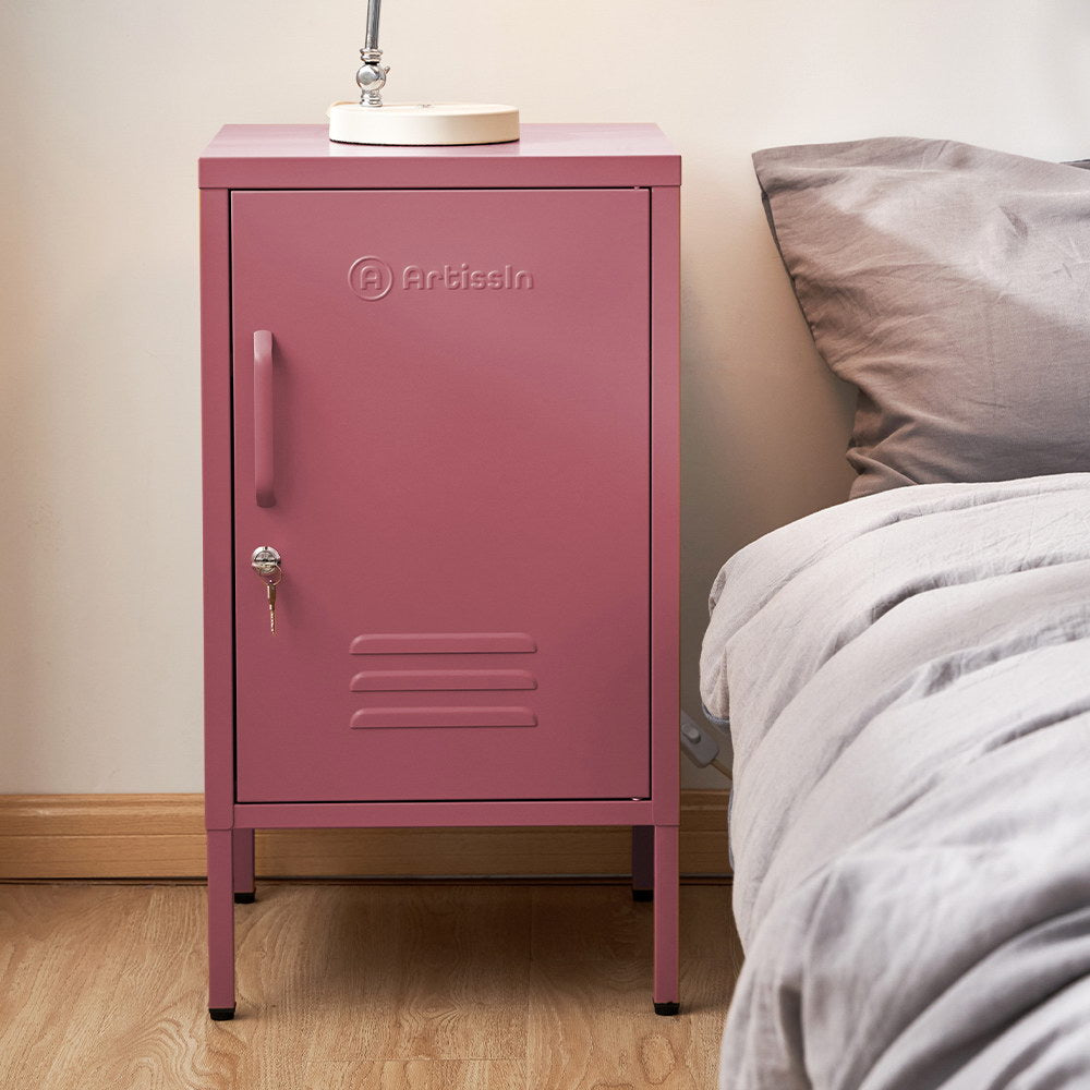 ArtissIn Bedside Table Metal Cabinet - MINI Pink