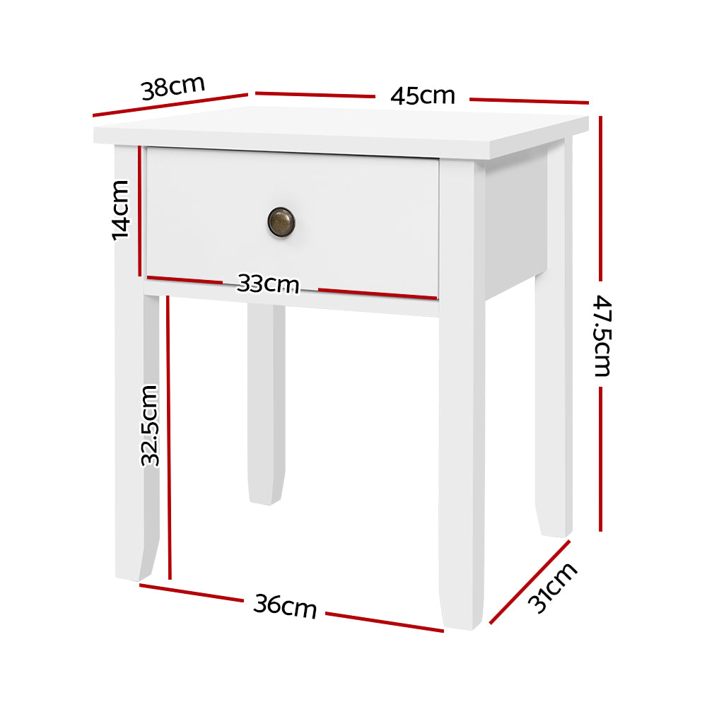 Artiss Bedside Table 1 Drawer - BOW White