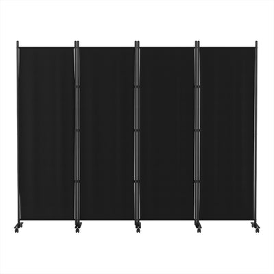 Artiss 4 Panel Room Divider Screen 217cm Wheel Fabric Black