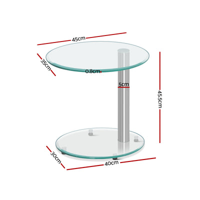 Artiss Coffee Table Round Tempered Glass Side End Beside Tables Cafe 45cm