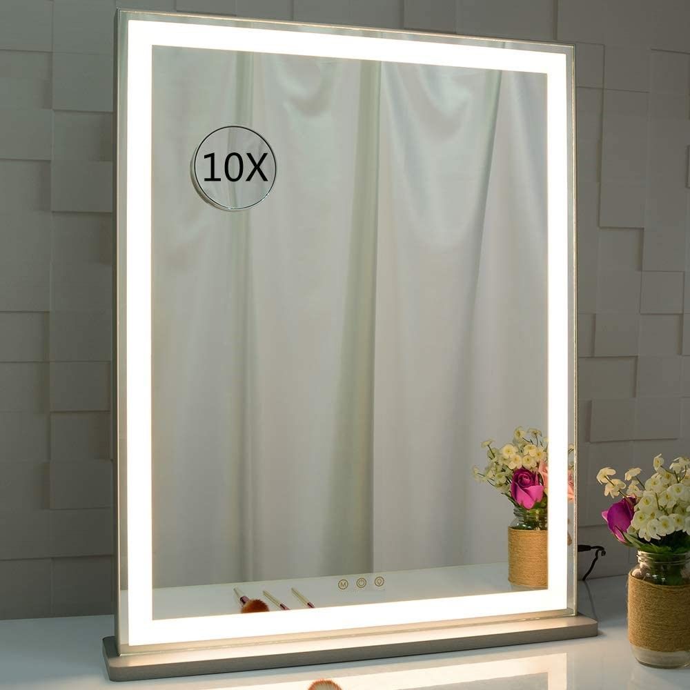 10x Magnification Mirror with Smart Touch Control and 3 Colors Dimmable Light for Bathroom and Bedroom  (71 x 57 cm)