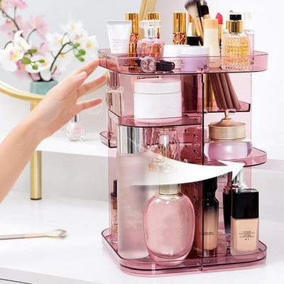 360 Rotating Large Capacity Makeup Organizer for Bedroom and Bathroom (Pink)