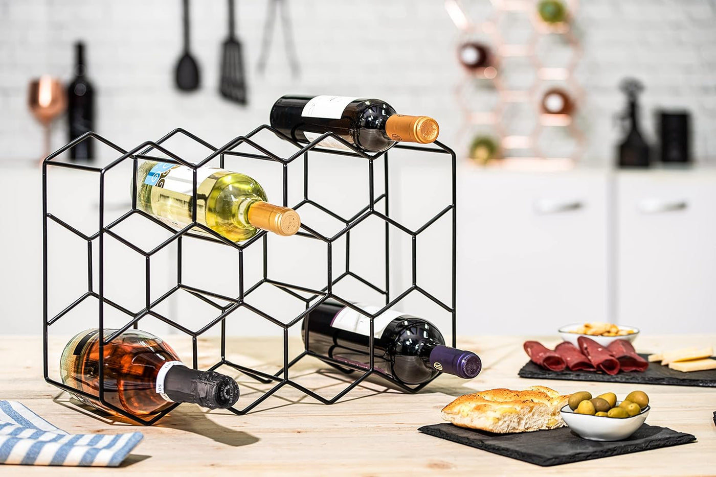 14 Bottle Freestanding Modern Metal Countertop Wine Rack Countertop