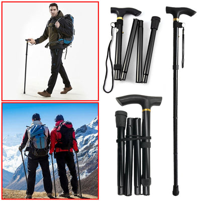 Adjustable Walking Stick Travel Retractable Hiking Folding Cane Metal Pole