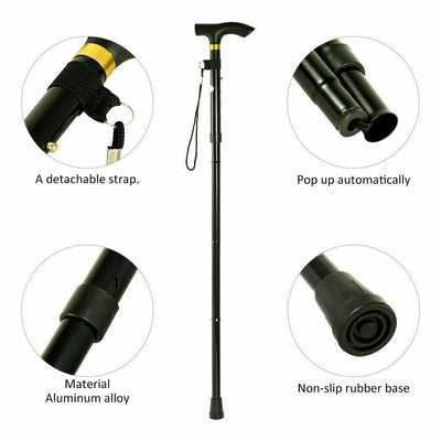 Adjustable Walking Stick Travel Retractable Hiking Folding Cane Metal Pole