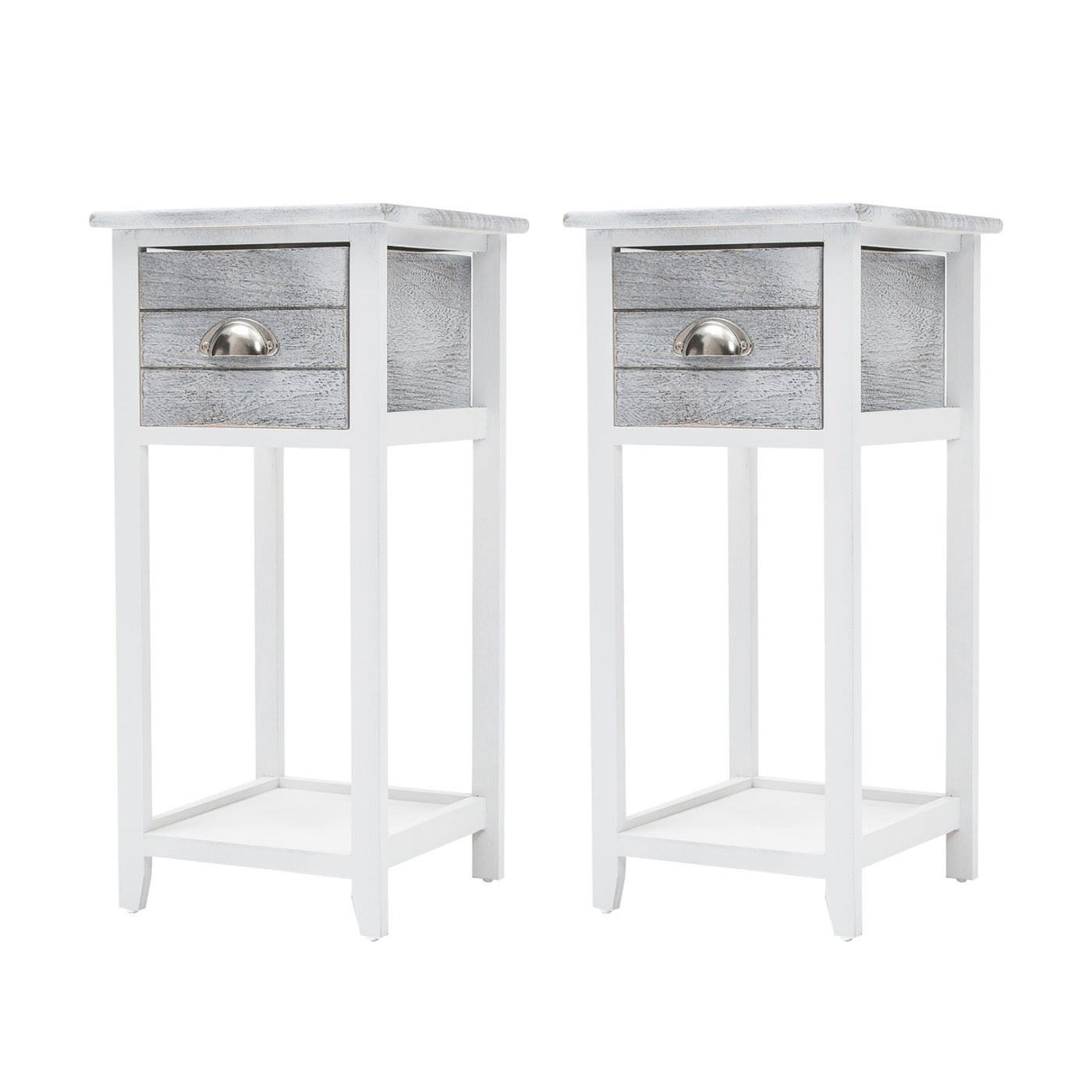 2X Bedside Table Drawer Vintage Side Table Storage Cabinet VALERIE GREY