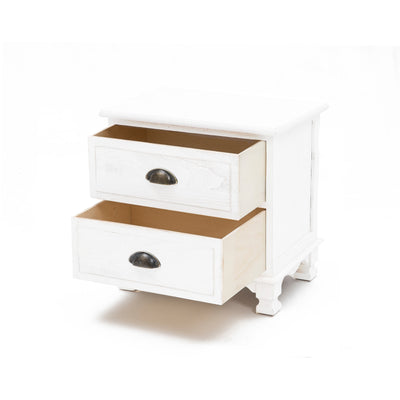 Bedside Table 2 Drawer Vintage Side Table Storage Cabinet Bedroom LYDIA WHITE