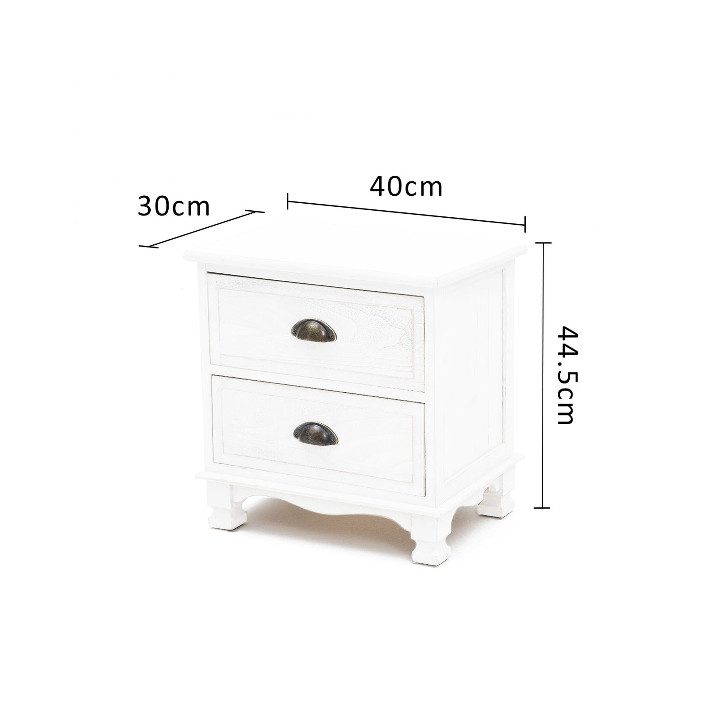 Bedside Table 2 Drawer Vintage Side Table Storage Cabinet Bedroom LYDIA WHITE