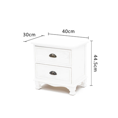 Bedside Table 2 Drawer Vintage Side Table Storage Cabinet Bedroom LYDIA WHITE