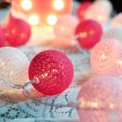 1 Set of 20 LED Pink 5cm Cotton Ball Battery Powered String Lights Christmas Gift Home Wedding Party Girl Bedroom Decoration Outdoor Indoor Table