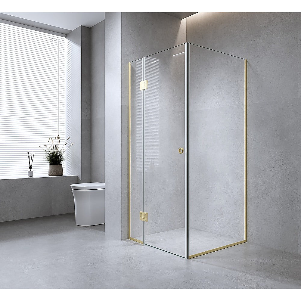 120x90cm Corner Frameless Shower Screen with Chrome Channel and SS Hinges, Round Handle