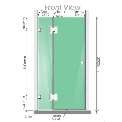 120x90cm Corner Frameless Shower Screen with Chrome Channel and SS Hinges, Round Handle