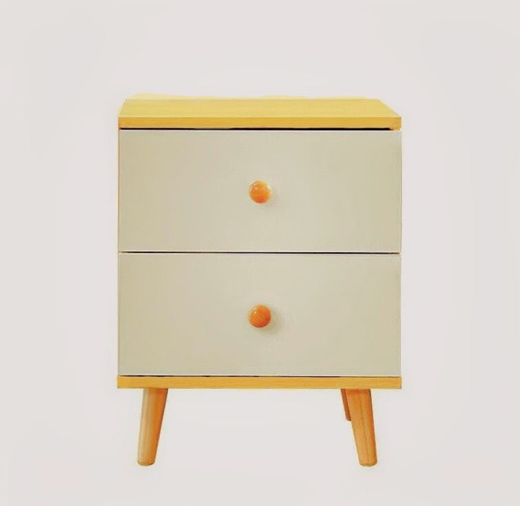 NNECN Wooden Bedside Cabinet with Two Drawers and Sturdy Legs