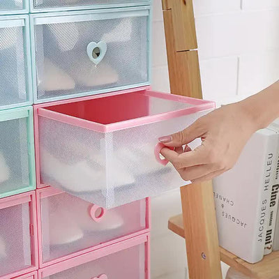 Stackable Transparent Shoe Storage Boxes with Heart-Shaped Handles (Set of 5) 31*20*12cm Pink