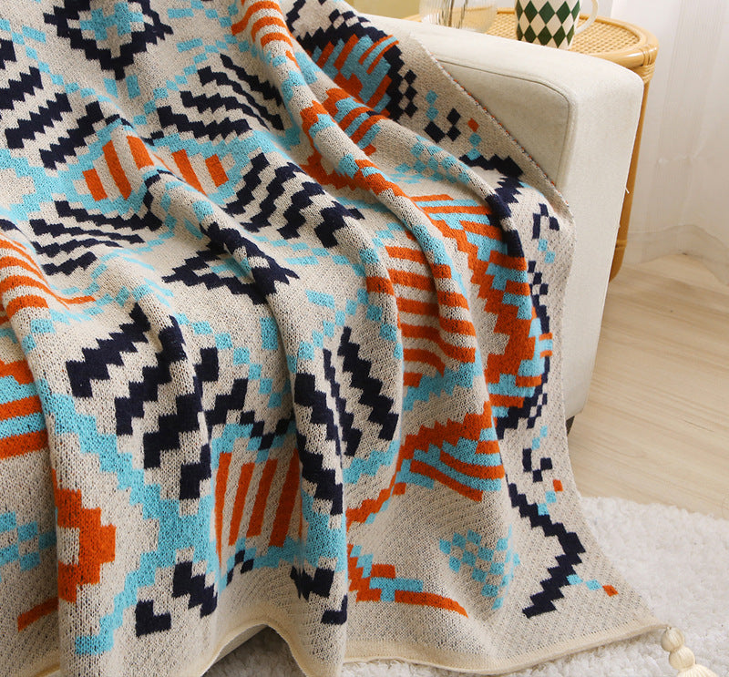 70X100cm Bohemian Woven Throw Blanket - Soft Decorative Sofa Cover with Tassels for Living Room and Bedroom