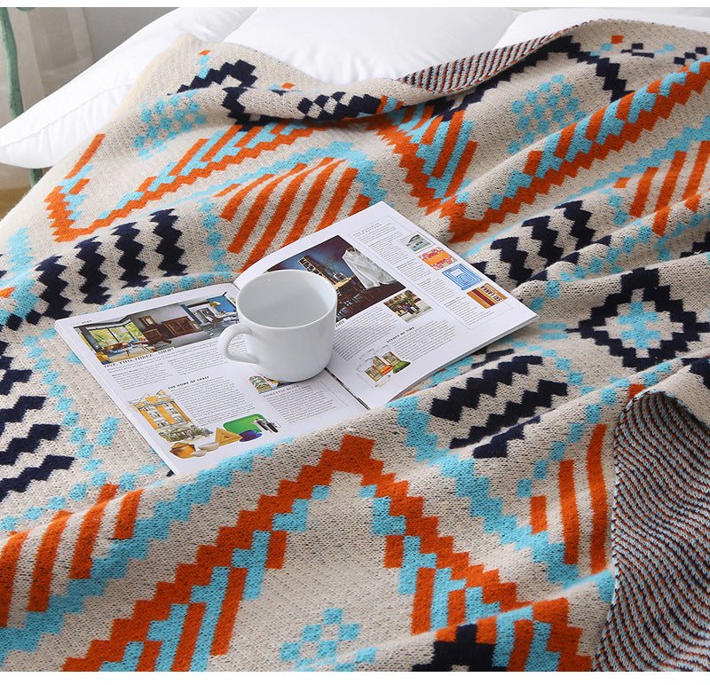 110x130cm Bohemian Woven Throw Blanket - Soft Decorative Sofa Cover with Tassels for Living Room and Bedroom