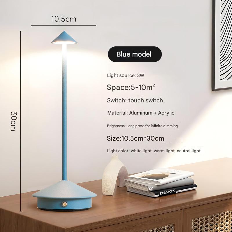 Blue Modern Minimalist Aluminum LED Mushroom Night Light - Creative Bedside Atmosphere Lamp for Dining Room and Bedroom